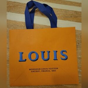 Louis Vuitton Orange Shopping Bag with Blue Handles